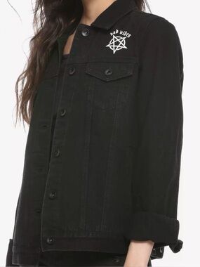 Hot Topic Ouja Board Jacket Bad Vibes Black Denim SIze MD Gothic (Unisex)